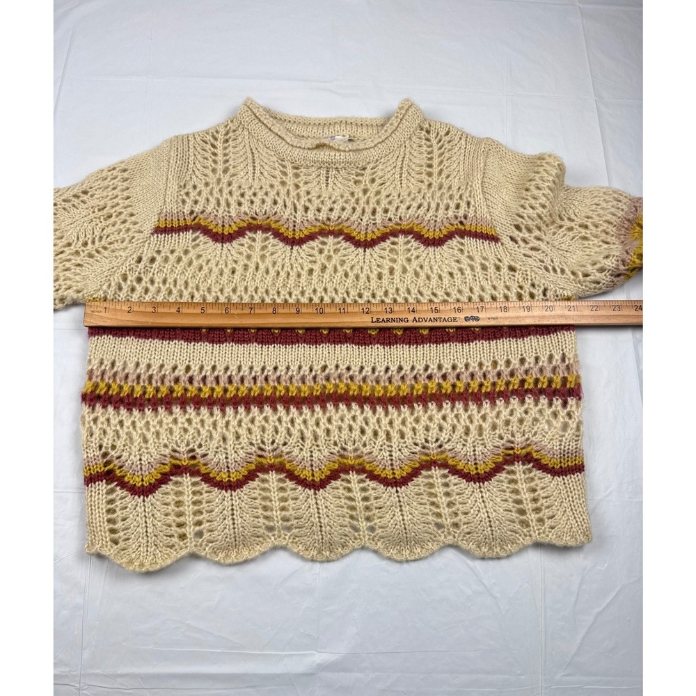 Sweater Cream Open Knit Scalloped Hem Stripe Alya Francescas Women Large - Picture 5 of 8